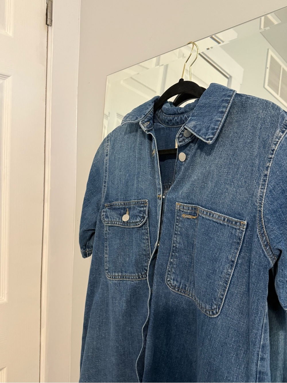 Target Denim Button-Front Short Sleeve Dress Blue - Picture 3 of 4